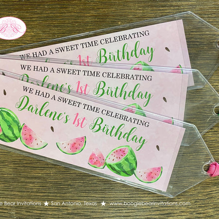 Pink Watermelon Birthday Party Bookmarks Favor Girl One In a Melon Two Sweet Green Summer Fruit Farm Boogie Bear Invitations Darlene Theme