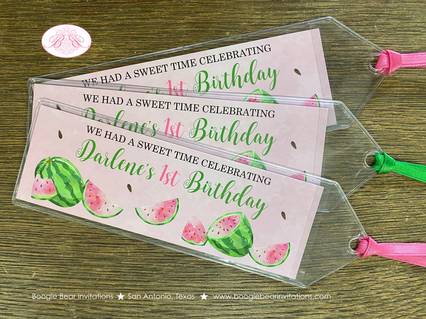 Pink Watermelon Birthday Party Bookmarks Favor Girl One In a Melon Two Sweet Green Summer Fruit Farm Boogie Bear Invitations Darlene Theme