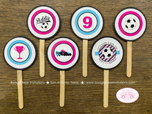 Load image into Gallery viewer, Retro Soccer Cupcake Toppers Birthday Party Vintage Coach Play Ball Goal Kick It Team Trophy Cup Game Boogie Bear Invitations Addie Theme