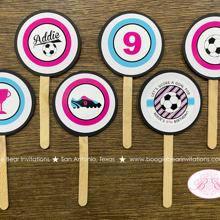 Retro Soccer Cupcake Toppers Birthday Party Vintage Coach Play Ball Goal Kick It Team Trophy Cup Game Boogie Bear Invitations Addie Theme