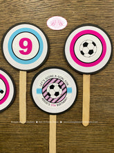 Load image into Gallery viewer, Retro Soccer Cupcake Toppers Birthday Party Vintage Coach Play Ball Goal Kick It Team Trophy Cup Game Boogie Bear Invitations Addie Theme