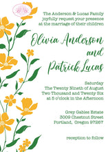 Load image into Gallery viewer, Yellow Flowers Wedding Invitation Birthday Party White Green Garden Grow Boogie Bear Invitations Anderson Theme Paperless Printable Printed