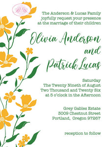 Yellow Flowers Wedding Invitation Birthday Party White Green Garden Grow Boogie Bear Invitations Anderson Theme Paperless Printable Printed