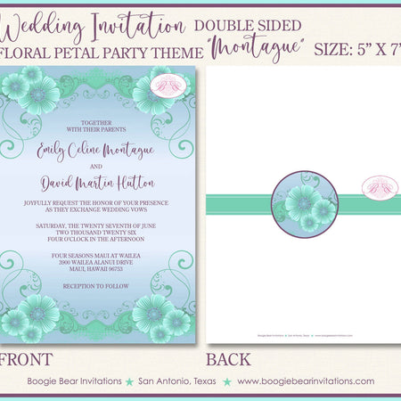 Purple Green Flowers Wedding Invitation Day Party Floral Petal Bloom Boogie Bear Invitations Montague Theme Paperless Printable Printed