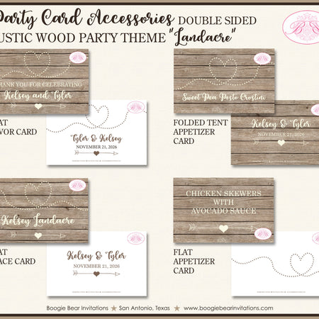 Rustic Wood Wedding Favor Party Card Tent Appetizer Place Food Birthday Farm Barn Country Heart Arrow Boogie Bear Invitations Landacre Theme