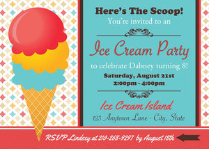 Ice Cream Birthday Party Invitation Retro Sweet Popsicle Sundae Girl Boy Boogie Bear Invitations Dabney Theme Paperless Printable Printed