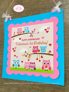 Valentines Owls Party Door Banner Birthday Boy Girl Heart Love Woodland Animals Forest Creatures Boogie Bear Invitations Valentina Theme