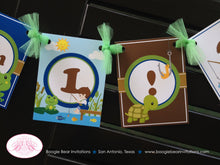 Load image into Gallery viewer, Fishing Boy Highchair I am 1 Banner Birthday Party Lake Blue Frog Turtle Green Boating Ocean River Lake Boogie Bear Invitations Vander Theme