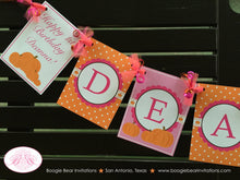 Load image into Gallery viewer, Pink Pumpkin Birthday Party Name Banner Little Girl Polka Dot Orange Bow Fall Autumn Country Farm Barn Boogie Bear Invitations Deanna Theme