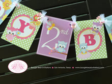 Load image into Gallery viewer, Spring Owls Happy Birthday Party Banner Girl Easter Pink Flower Pot Garden Butterfly Woodland Animals Boogie Bear Invitations Lorelei Theme