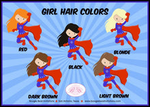 Load image into Gallery viewer, Super Girl Birthday Party Favor Tags Supergirl Hero Red Purple Superhero Cape Mask Power Costume Wham Pow Boogie Bear Invitations Lois Theme
