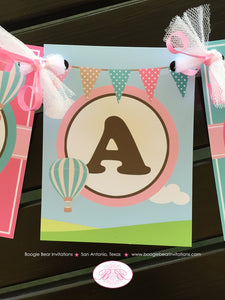 Hot Air Balloon Birthday Party Banner Small Pink Teal Aqua Turquoise Brown Ribbon Girl 1st 2nd 3rd Boogie Bear Invitations Margaret Theme