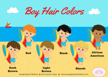 Load image into Gallery viewer, Surfer Boy Birthday Party Favor Tags Swimming Red Blue Yellow Brown Surf Surfing Swim Pool Ocean Island Boogie Bear Invitations Kimoni Theme