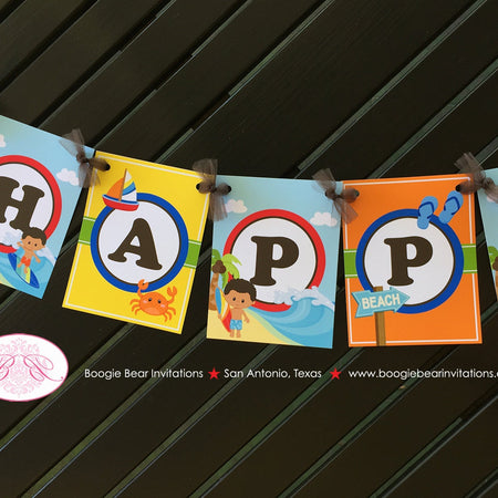 Surfer Boy Happy Birthday Party Banner Beach Ocean Swimming Surf Luau Pool Swim Wave Ocean Hawaii Aloha Boogie Bear Invitations Kimoni Theme