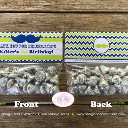 Mustache Birthday Party Treat Bag Toppers Folded Favor Navy Blue Lime Green Chevron Boy Bash Formal Tie Boogie Bear Invitations Walter Theme