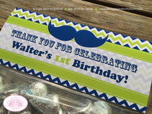 Load image into Gallery viewer, Mustache Birthday Party Treat Bag Toppers Folded Favor Navy Blue Lime Green Chevron Boy Bash Formal Tie Boogie Bear Invitations Walter Theme