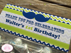 Mustache Birthday Party Treat Bag Toppers Folded Favor Navy Blue Lime Green Chevron Boy Bash Formal Tie Boogie Bear Invitations Walter Theme