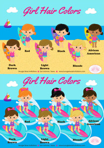 Surfer Girl Birthday Party Thank You Card Beach Swimming Pink Surf Surfing Swim Ocean Pool Boogie Bear Invitations Leilani Theme Printed