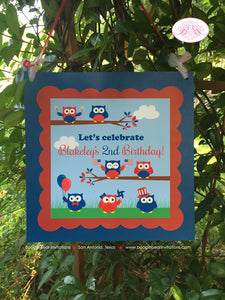 4th of July Owls Birthday Party Door Banner Boy Girl Fireworks Patriotic Flag Independence Day USA Boogie Bear Invitations Blakeley Theme