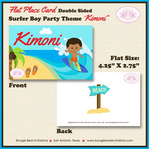 Surfer Boy Birthday Party Favor Card Tent Place Appetizer Food Sign Beach Pool Surfing Swimming Swim Boogie Bear Invitations Kimoni Theme