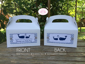 Navy Blue Whale Baby Shower Treat Boxes Favor Tags Bag Box Boy Girl Royal Grey White Chevron Boogie Bear Invitations Kristy Theme Printed