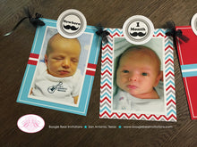 Load image into Gallery viewer, Mustache Bash Photo Timeline Banner Happy 1st Birthday Little Man Red Aqua Grey 1st Moustache Chevron Boogie Bear Invitations Salvador Theme