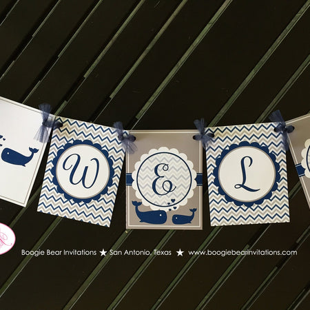 Navy Blue Whale Baby Shower Party Banner Welcome Boy Girl White Little Valentines Day Chevron Boogie Bear Invitations Kristy Theme Printed