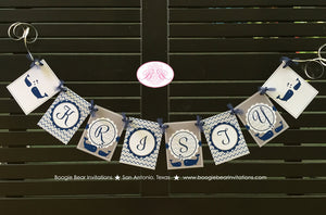 Navy Blue Whale Baby Shower Name Banner Little Boy Girl Grey White Chevron Valentines Day Swim Party Boogie Bear Invitations Kristy Theme