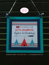 Load image into Gallery viewer, Teepee Arrow Birthday Party Door Banner Happy Welcome Chevron Red Aqua Blue Boy Girl Tipi Arrowhead Tent Boogie Bear Invitations Ryder Theme