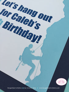 Rock Climbing Birthday Party Door Banner Aqua Navy Blue Boy Girl Climb Teal Turquoise Bouldering Modern Boogie Bear Invitations Caleb Theme