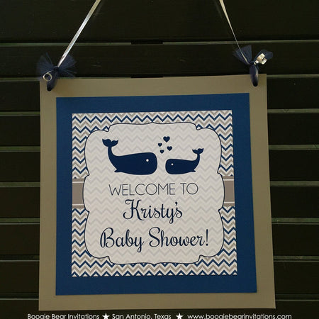 Navy Blue Whale Baby Shower Door Banner Birthday Party Boy Girl Grey Royal White Chevron Little Pool Boogie Bear Invitations Kristy Theme