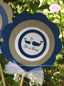 Blue Whale Baby Shower Centerpiece Set Boy Grey White Chevron Navy Royal Scallop Ribbon Pool Swim Party Boogie Bear Invitations Kristy Theme