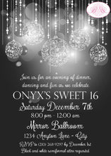 Load image into Gallery viewer, Sweet 16 Birthday Party Invitation Black White Glowing Ornaments Formal Girl Boogie Bear Invitations Onyx Theme Paperless Printable Printed
