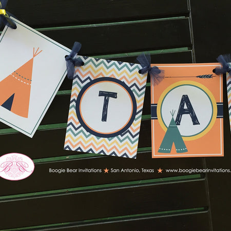 Teepee Arrow Birthday Party Name Banner Chevron Retro Orange Green Yellow Girl Boy Camping Tipi Indian Boogie Bear Invitations Tate Theme