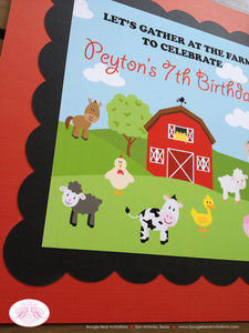 Barn Farm Animals Birthday Door Banner Girl Boy Country Barn Petting Zoo Red Black Cow Pig Lamb Horse Boogie Bear Invitations Peyton Theme