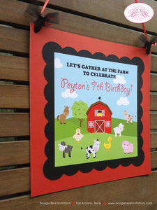 Barn Farm Animals Birthday Door Banner Girl Boy Country Barn Petting Zoo Red Black Cow Pig Lamb Horse Boogie Bear Invitations Peyton Theme