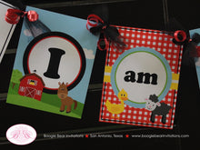 Load image into Gallery viewer, Farm Animals Highchair I am 1 Banner Birthday Party Girl Boy Sheep Horse Cow Duck Red Barn Petting Zoo Boogie Bear Invitations Peyton Theme