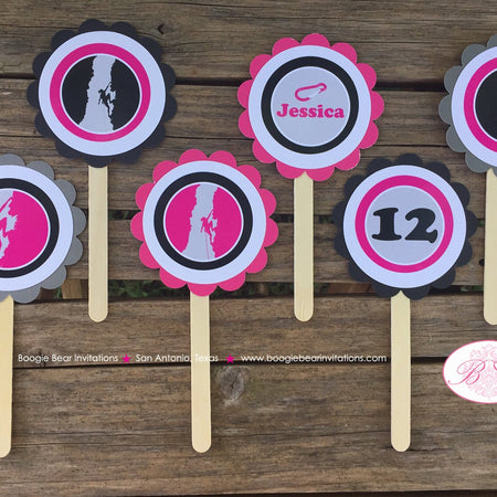 Pink Rock Climbing Party Cupcake Toppers Birthday Black Mountain Girl Cavern Spelunking Boogie Bear Invitations Jessica Theme