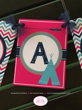 Load image into Gallery viewer, Pink Teepee Arrow Party Name Banner Birthday Chevron Navy Blue Aqua Turquoise Girl Pow Wow Tribe Indian Boogie Bear Invitations Rayna Theme