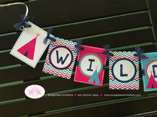 Load image into Gallery viewer, Pink Teepee Arrow Wild and One Banner Birthday Party Chevron Girl Navy Blue Aqua Turquoise Grey 1st 2nd Boogie Bear Invitations Rayna Theme