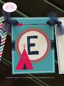 Pink Teepee Arrow Wild and One Banner Birthday Party Chevron Girl Navy Blue Aqua Turquoise Grey 1st 2nd Boogie Bear Invitations Rayna Theme