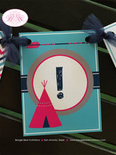Load image into Gallery viewer, Pink Teepee Arrow I am 1 Highchair Banner Birthday Party Chevron Navy Blue Aqua Turquoise Grey Girl 1st Boogie Bear Invitations Rayna Theme