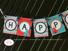 Load image into Gallery viewer, Teepee Arrow Happy Birthday Party Banner Chevron Red Navy Blue Aqua Turquoise Grey Boy Girl Tipi Camping Boogie Bear Invitations Ryder Theme