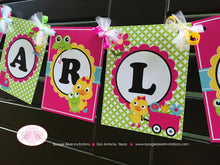 Load image into Gallery viewer, Frog Duck Birthday Party Name Banner Pink Girl Spring Flower Gardening Green 1st 2nd 3rd 4th 5th 6th Boogie Bear Invitations Charlize Theme