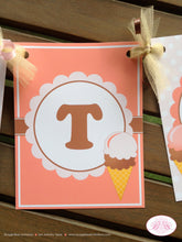 Load image into Gallery viewer, Ice Cream Happy Birthday Party Banner Summer Peach Brown Retro 50s Girl 1st 2nd 3rd 4th 5th 6th 7th Boogie Bear Invitations Rebecca Theme