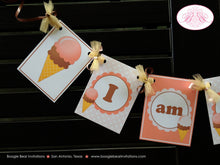 Load image into Gallery viewer, Ice Cream Highchair I am 1 Banner Birthday Girl Retro Pink Dot 50s Soda Shop Parlor Popsicle Swimming Boogie Bear Invitations Rebecca Theme