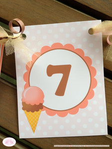 Ice Cream Birthday Party Name Age Banner Small Summer Pink Orange Girl 1st 2nd 3rd 4th 5th 6th 7th 8th Boogie Bear Invitations Rebecca Theme