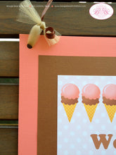 Load image into Gallery viewer, Ice Cream Birthday Party Door Banner Happy Summer Girl Pink Brown Vintage Retro Sweet Polka Dot Scoop Boogie Bear Invitations Rebecca Theme