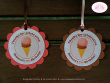Load image into Gallery viewer, Retro Ice Cream Party Favor Tags Birthday Girl Pink Orange Brown Sweet Popsicle Retro Summer Swimming Boogie Bear Invitations Rebecca Theme