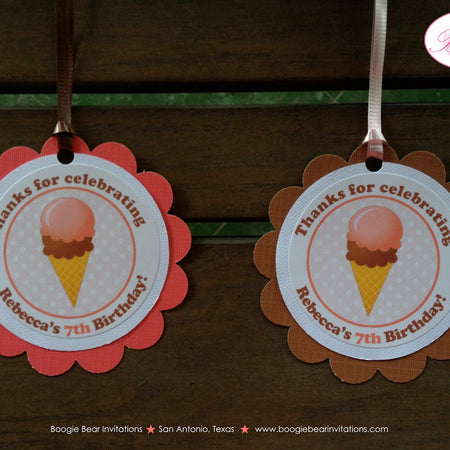Retro Ice Cream Party Favor Tags Birthday Girl Pink Orange Brown Sweet Popsicle Retro Summer Swimming Boogie Bear Invitations Rebecca Theme